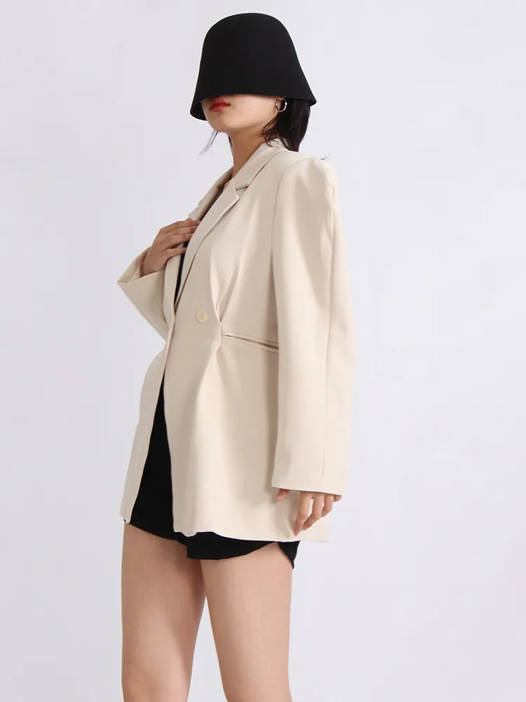 Patchwork Button Solid Blazers For Women Notched Collar Puff Sleeve Tunic Slimming Blazer Female Fashion Clothing