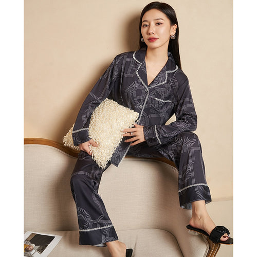 Load image into Gallery viewer, High Quality Women&#39;s Pajamas Set Silk Like Sleepwear Stripes Print Couples Homewear Men Nightwear Luxury Pyjamas Femme
