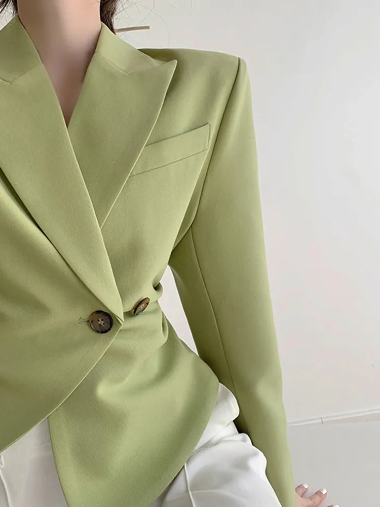 Minimalist Blazers For Women Notched Collar Long Sleeve Spliced Button Slim Blazer Female Fashion Clothing