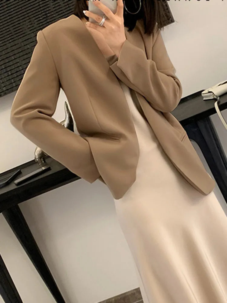 Minimalist Blazers For Women Notched Collar Long Sleeve Slim Patchwork Hidden Breasted Slim Blazer Female Fashion