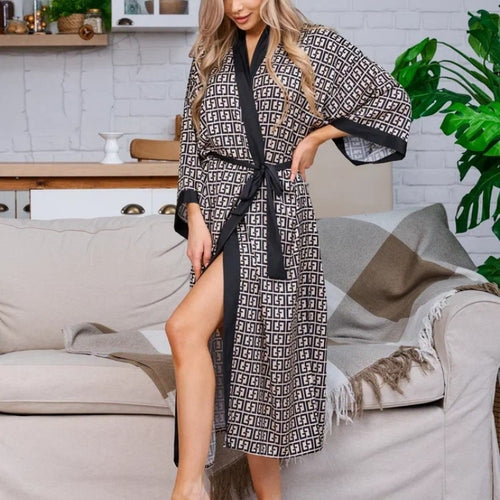 Load image into Gallery viewer, Spring Autumn Pajamas Women&#39;s Ice Silk Long-sleeved Cardigan Robe Female Casual Home Clothes Fashion Sexy Night-robe
