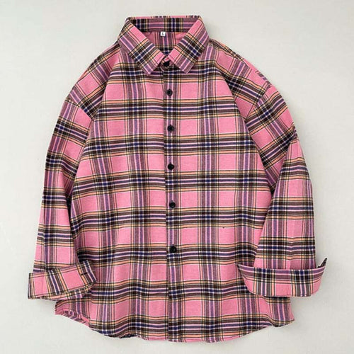 Load image into Gallery viewer, Vintage Plaid Shirts Fashion Button Up Spring Shirt Long Sleeve Turn Down Collar Tops Loose Oversize Ladies Tops
