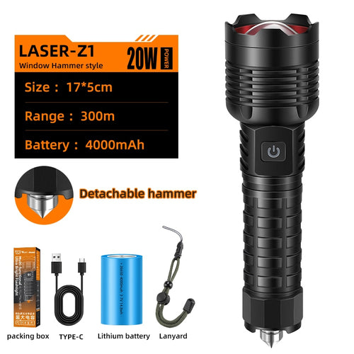 Load image into Gallery viewer, Tactical Flashlight Camping Hiking Telescopic Zoom Highlight Torch Power Bank Outdoor Hunting Survival Safety Hammer
