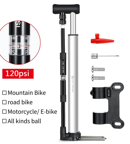 120PSI High Pressure Bike Foot Pump With Gauge Mini Portable Alloy Pump For Schrader Presta Valve Tire Air Inflator