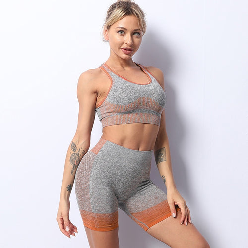 Load image into Gallery viewer, Seamless striped Yoga Set Long Sleeve Crop Top High Waist Stretch Legging Sport Wear Women Gym Running Workout Fitness Clothing
