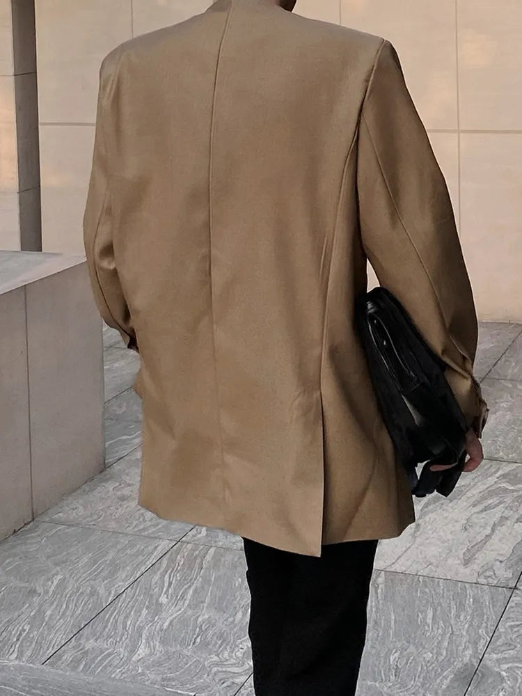 Asymmetrical Korean Blazers For Women Round Neck Long Sleeve Casual Loose Solid Blazer Female Fashion Clothing