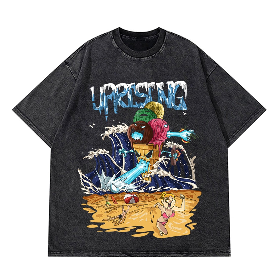 Vintage Washed Tshirts Anime T Shirt Harajuku Oversize Tee Cotton fashion Streetwear unisex top a41v1