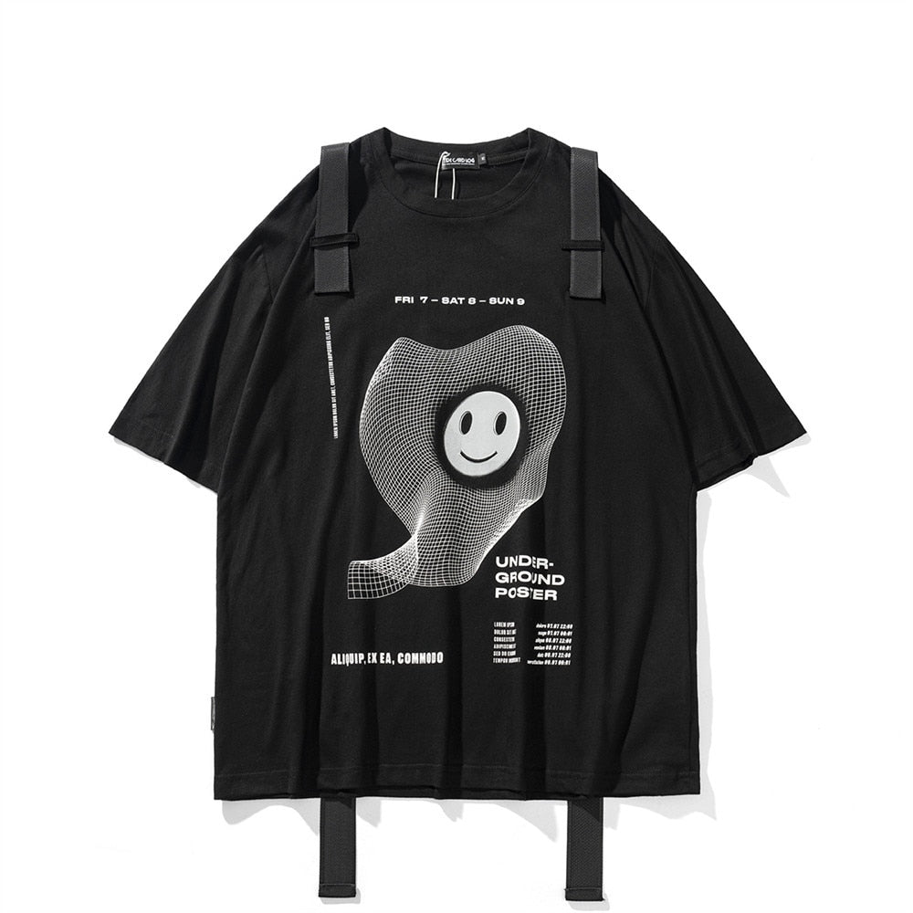 Hip Hop Fashion Print T-Shirt Mens Ribbon Design Loose Short Sleeve T Shirt 2022 Streetwear Cotton Harajuku Tshirt Tops WB781