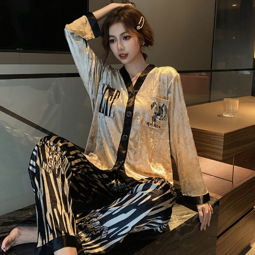 Load image into Gallery viewer, Women&#39;s Pajamas Set Couples Velvet Sleepwear Zebra Print Casual Homewear Men Nightwear Luxury Color Couple Pyjamas Femme
