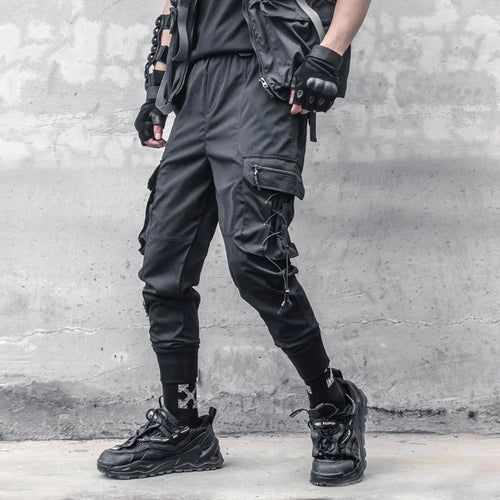 Load image into Gallery viewer, Tactical Functional Pants Joggers Men Pocket Drawstring Design Trousers Autumn Hip Hop Streetwear Harem Pant Black
