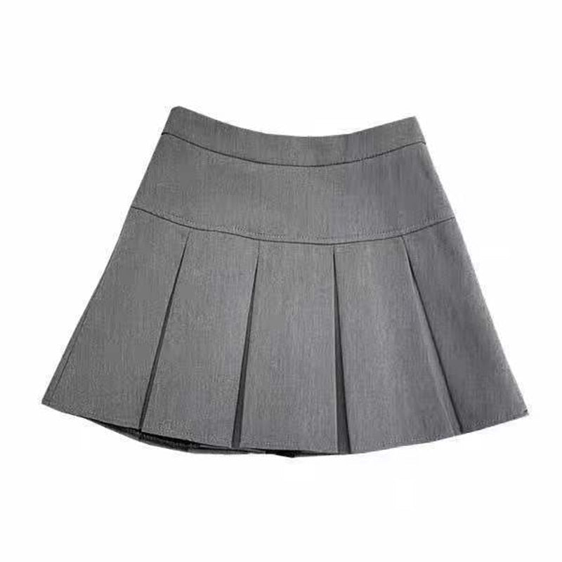 Vintage Gray Pleated Skirt Women Kawaii High Waist Mini Skirts Korean Fashion School Uniform Harajuku Streetwear Spring