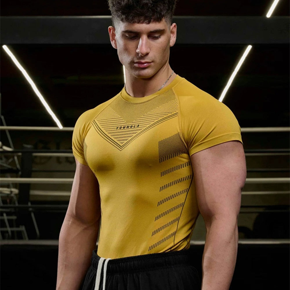 Compression Quick Dry T-shirt Men Fitness Training Short Sleeve Shirt Male Gym Bodybuilding Skinny Tees Tops Running Clothing