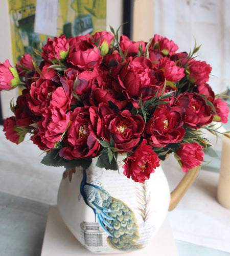 8 Heads Silk Mini Artificial Peony-home accent-wanahavit-coffee-wanahavit