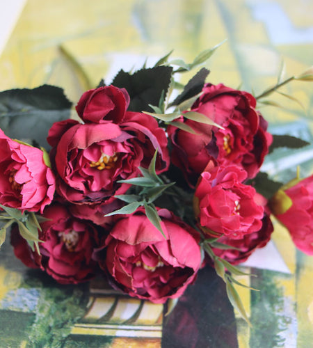 8 Heads Silk Mini Artificial Peony-home accent-wanahavit-red-wanahavit