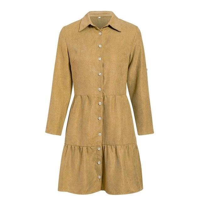 Autumn Shirt A-line Lapel Solid Casual Blouse Winter Long Sleeve Office Short Dress