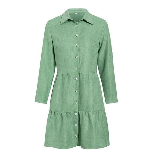 Load image into Gallery viewer, Autumn Shirt A-line Lapel Solid Casual Blouse Winter Long Sleeve Office Short Dress
