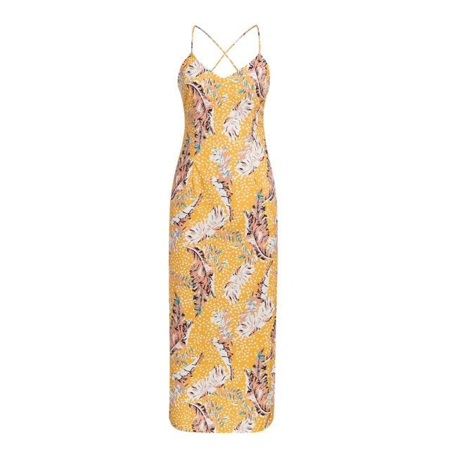 Backless Floral Print Sexy Sleeveless Strap Bodycon Summer Party Maxi Beach Dress