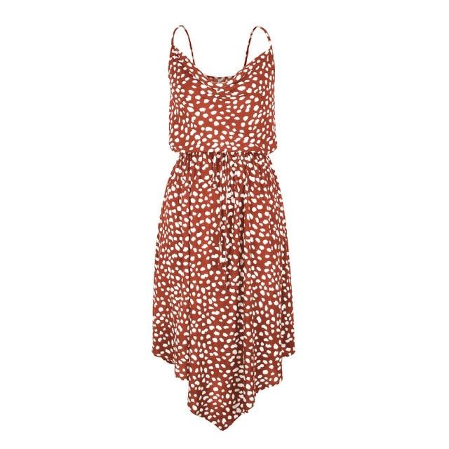 Bohemian Dot Print Summer Lace Up Waist Asymmetrical Midi Dress-women-wanahavit-Orange-M-wanahavit