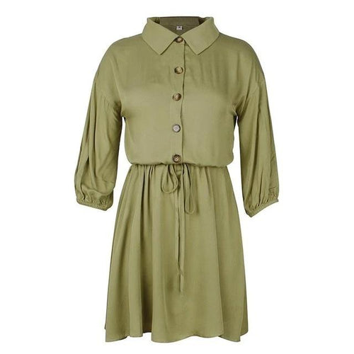 Load image into Gallery viewer, Casual Lace Up Elegant A-line Buttons Mini Office Dress-women-wanahavit-Army green-S-wanahavit
