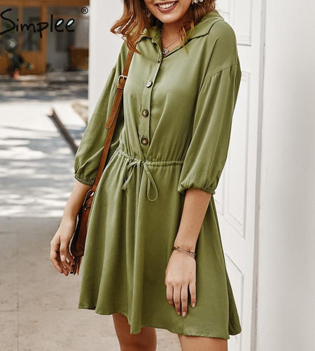 Casual Lace Up Elegant A-line Buttons Mini Office Dress-women-wanahavit-Army green-S-wanahavit