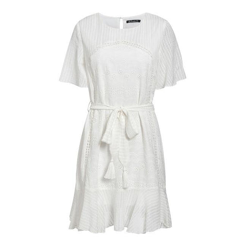 Load image into Gallery viewer, Casual White Summer Ruffle Elegant Cotton Embroidery Mini Dress-women-wanahavit-White-L-wanahavit
