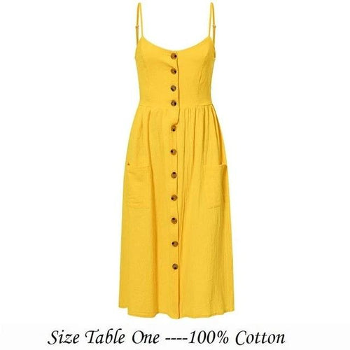 Load image into Gallery viewer, Elegant Button Pocket Polka Dots Yellow Cotton Midi Summer Casual Plus Size Beach Dress
