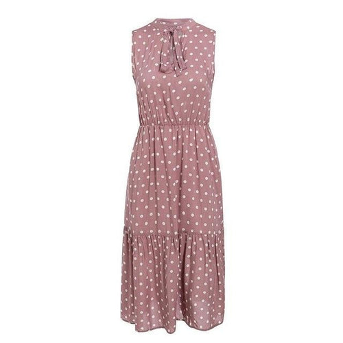 Load image into Gallery viewer, Elegant Cravat Sleeveless Polka Dot Print Office Summer A-line Casual Midi Dress
