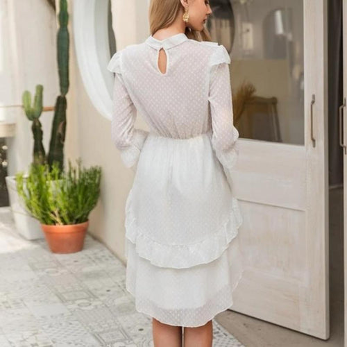 Load image into Gallery viewer, Elegant White Soft Long Sleeve Ruffled Boho Chiffon Dress-women-wanahavit-White-S-wanahavit
