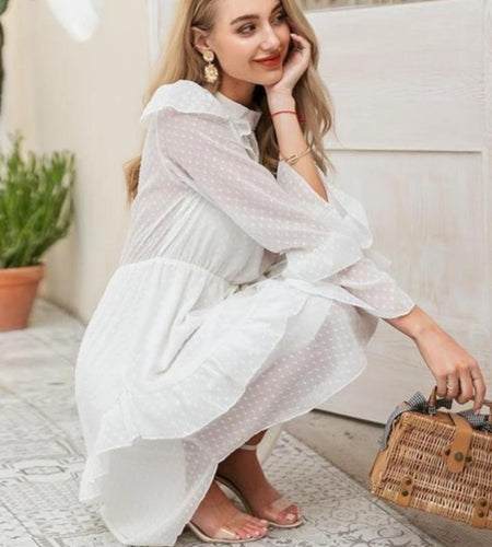Elegant White Soft Long Sleeve Ruffled Boho Chiffon Dress-women-wanahavit-White-S-wanahavit