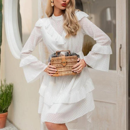 Elegant White Soft Long Sleeve Ruffled Boho Chiffon Dress-women-wanahavit-White-S-wanahavit
