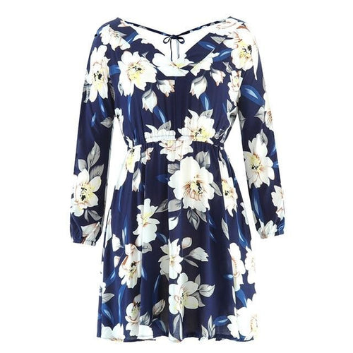 Load image into Gallery viewer, Floral Print Casual Long Sleeve V-neck Holiday Summer Boho A-line Beach Wear Midi Dress
