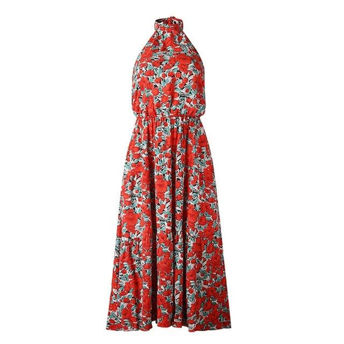 Load image into Gallery viewer, Floral Print Plus Size Sleeveless Belt High Waist Boho Maxi Dress-women-wanahavit-Red-S-wanahavit
