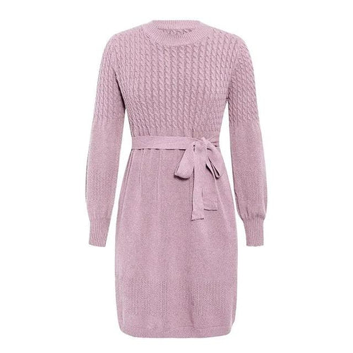 Load image into Gallery viewer, High Waist Elegant Soft Belt A-line Knitted Sweater Dress-women-wanahavit-Pink-One Size-wanahavit
