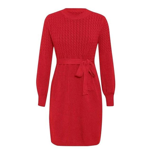 Load image into Gallery viewer, High Waist Elegant Soft Belt A-line Knitted Sweater Dress-women-wanahavit-Red-One Size-wanahavit
