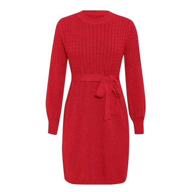High Waist Elegant Soft Belt A-line Knitted Sweater Dress-women-wanahavit-Red-One Size-wanahavit