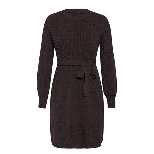 Load image into Gallery viewer, High Waist Elegant Soft Belt A-line Knitted Sweater Dress-women-wanahavit-Khaki-One Size-wanahavit
