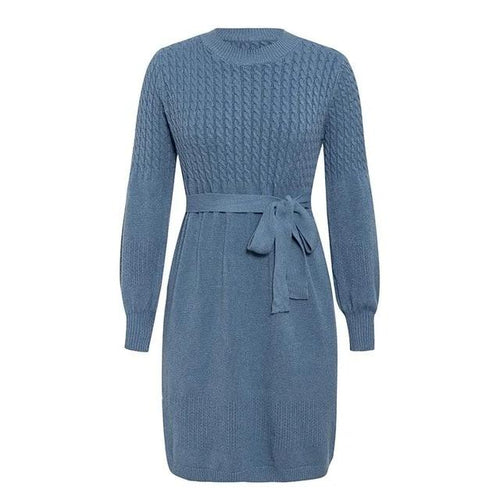 Load image into Gallery viewer, High Waist Elegant Soft Belt A-line Knitted Sweater Dress-women-wanahavit-Blue-One Size-wanahavit
