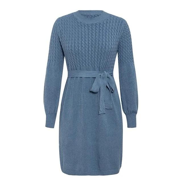 High Waist Elegant Soft Belt A-line Knitted Sweater Dress-women-wanahavit-Blue-One Size-wanahavit