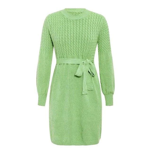 Load image into Gallery viewer, High Waist Elegant Soft Belt A-line Knitted Sweater Dress-women-wanahavit-Green-One Size-wanahavit
