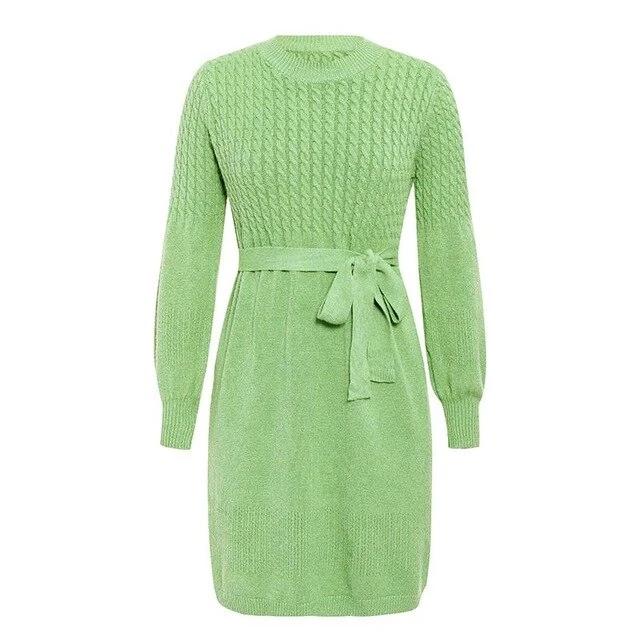High Waist Elegant Soft Belt A-line Knitted Sweater Dress-women-wanahavit-Green-One Size-wanahavit