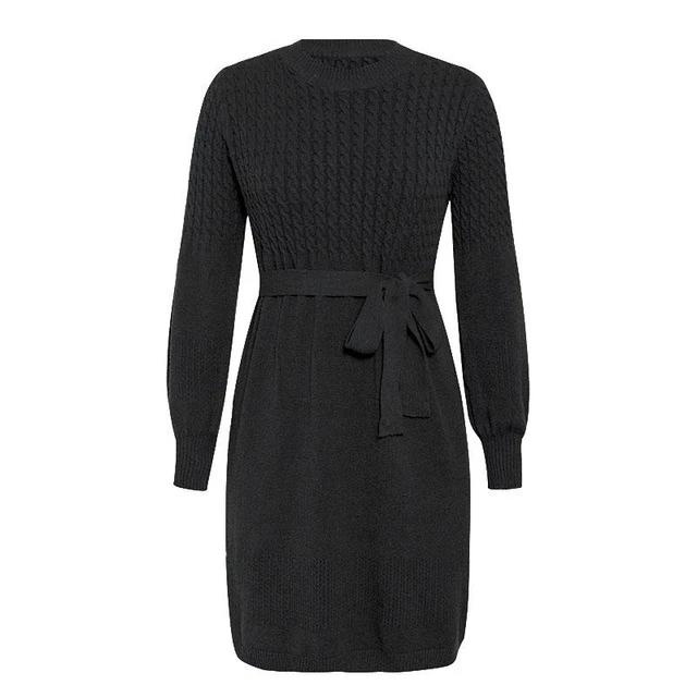 High Waist Elegant Soft Belt A-line Knitted Sweater Dress-women-wanahavit-Black-One Size-wanahavit