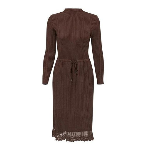 Load image into Gallery viewer, Casual Solid Slim Fit Knitted Dress Streetwear Striped Drawstring Lace Sweater Dress-women-wanahavit-coffee-One Size-wanahavit
