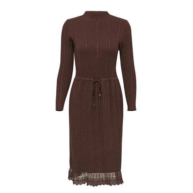 Casual Solid Slim Fit Knitted Dress Streetwear Striped Drawstring Lace Sweater Dress-women-wanahavit-coffee-One Size-wanahavit