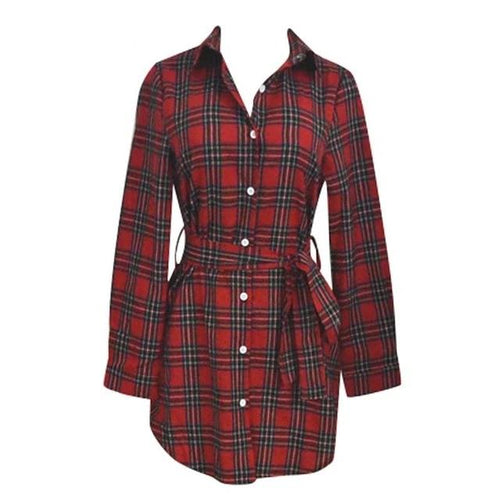 Load image into Gallery viewer, Plus Size Plaid Casual High Waist Buttons Long Sleeve Office Bodycon Dress-women-wanahavit-Red-S-wanahavit
