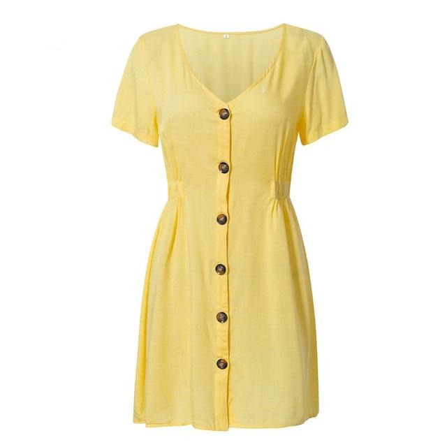 Plus Size Casual Buttons High Waist Short Sleeve Summer Solid Streetwear Beach Sexy Office Dress