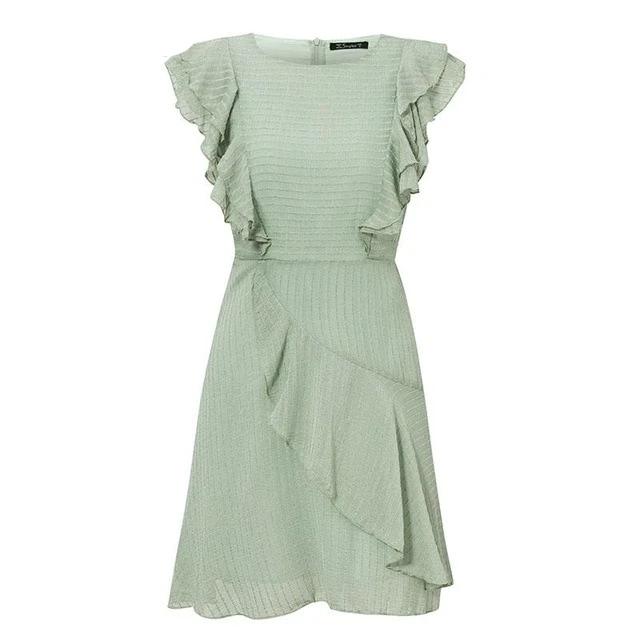 Ruffled O-Neck Sleeveless Casual A-Line Female High Waist Dress-women-wanahavit-Green-S-wanahavit