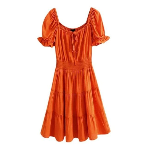Load image into Gallery viewer, Sexy Lantern High Waist V-Neck Beach Summer Mini Dress-women-wanahavit-Orange-S-wanahavit

