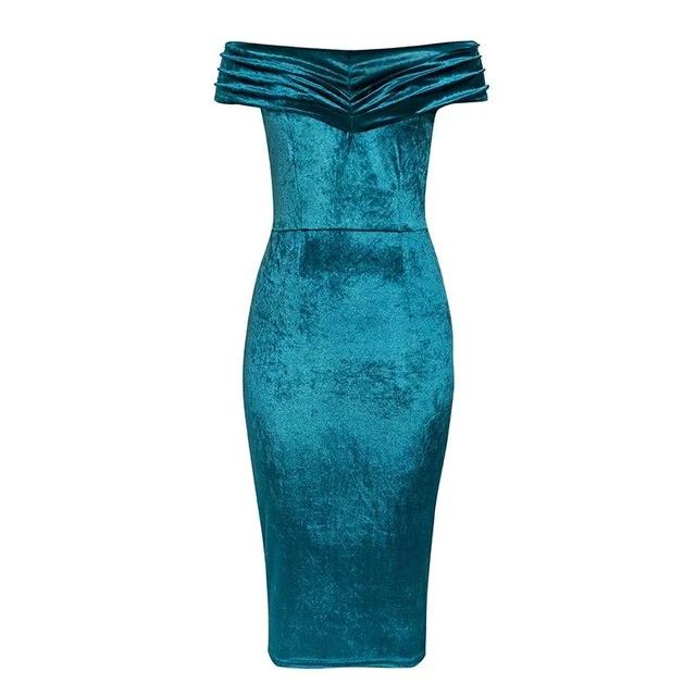 Sexy Off Shoulder Soft Velvet Elegant Office Bodycon Dress-women-wanahavit-royal blue-S-wanahavit