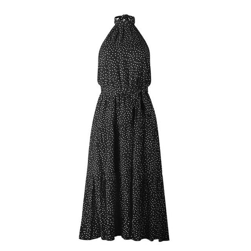 Load image into Gallery viewer, Sexy Polka Dot Loose Sleeveless High Waist Maxi Boho Dress-women-wanahavit-Black-S-wanahavit
