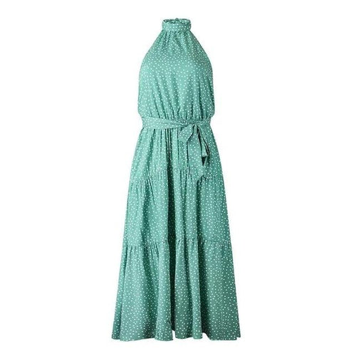Load image into Gallery viewer, Sexy Polka Dot Loose Sleeveless High Waist Maxi Boho Dress-women-wanahavit-Green-S-wanahavit
